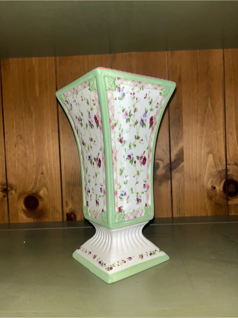 Floral Ceramic Pedestal Vase in Mint Green, Laura Ashley